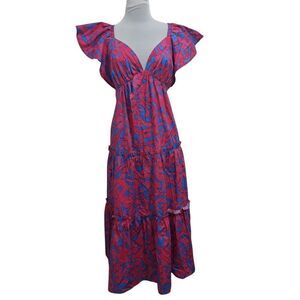Sugarlips Yeraldi Berry Fiora Open Back Boho Midi Dress Cerulean Pink Small NWT